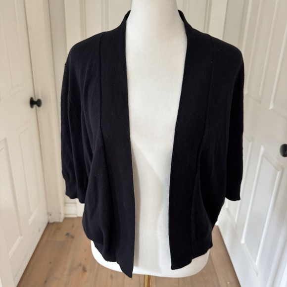 Sweaters - Jones New York Sport Open Cropped Black Cardigan Short Sleeve Womens L Viscose